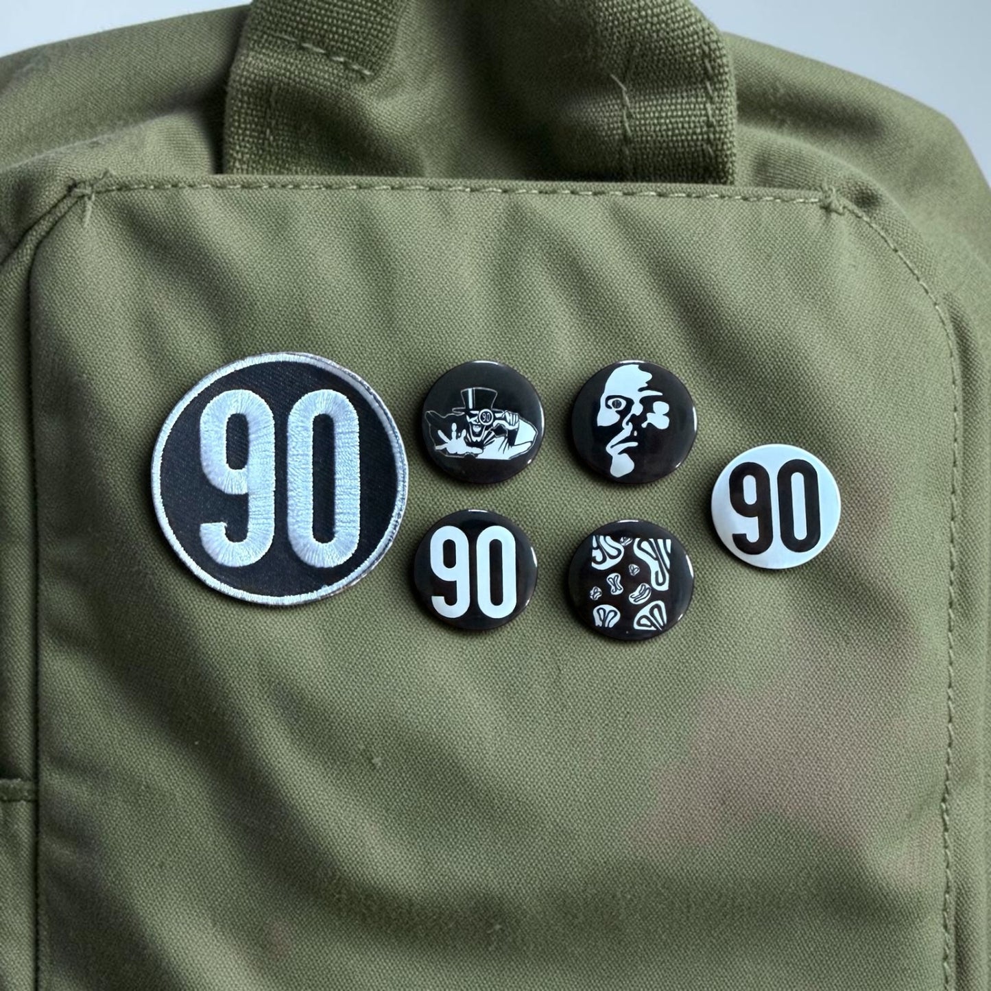 90 Pins & Patch Set — 5 Pins + Embroidered Patch