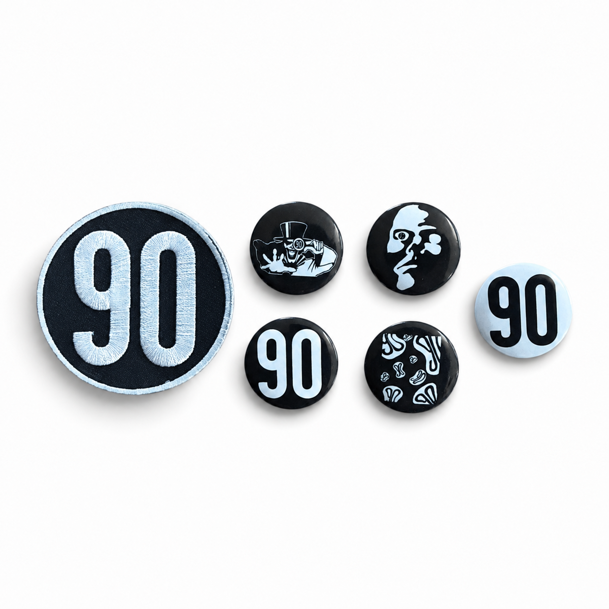 90 Pins & Patch Set — 5 Pins + Embroidered Patch