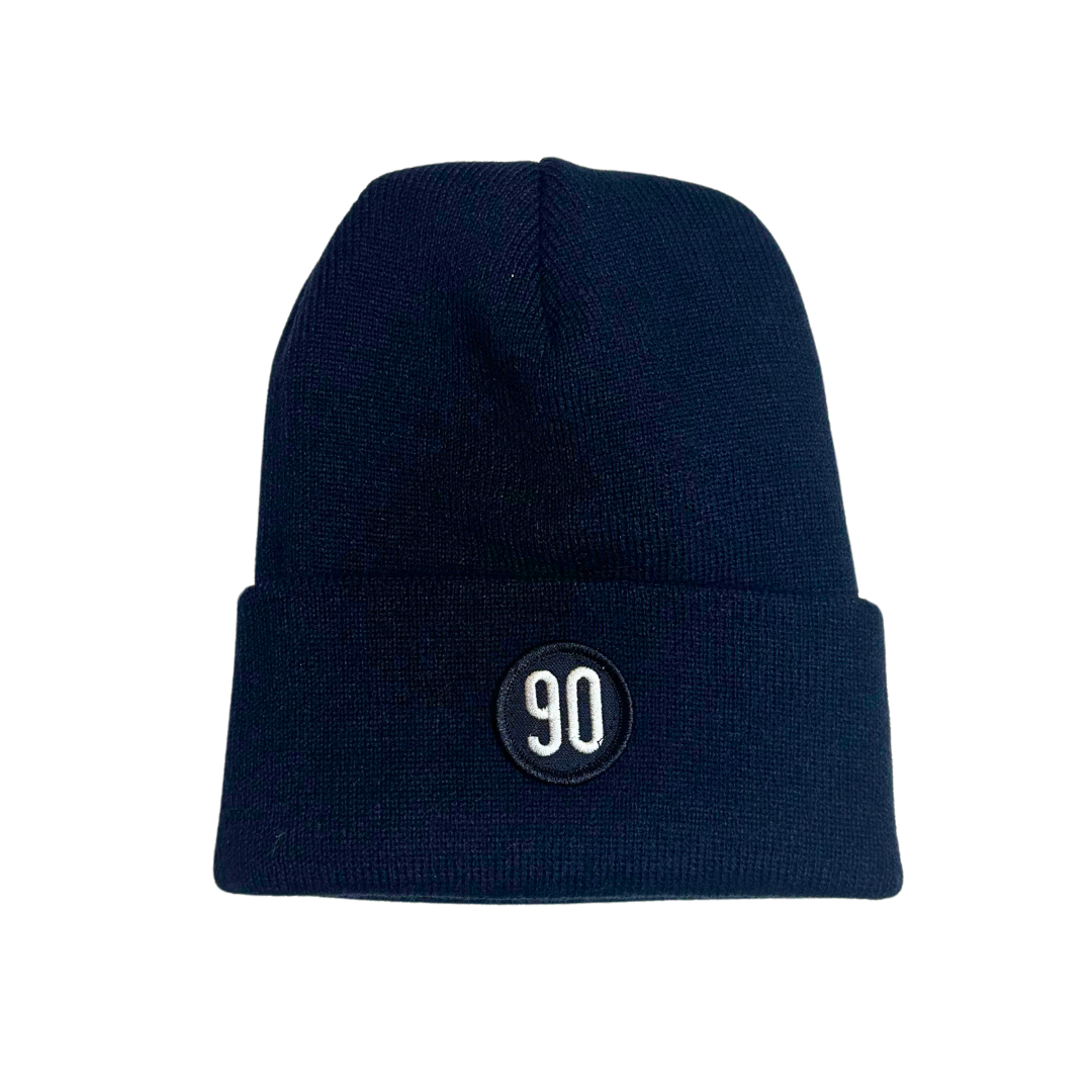 Black 90 The Original Beanie with front logo patch.