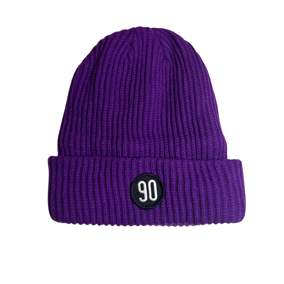 Purple 90 The Original Beanie with front logo patch.