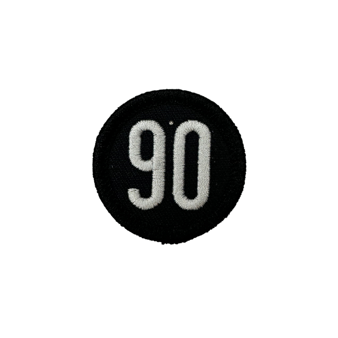90 The Original patch with easy iron-on backing, size 1.5 by 1.5 inches.