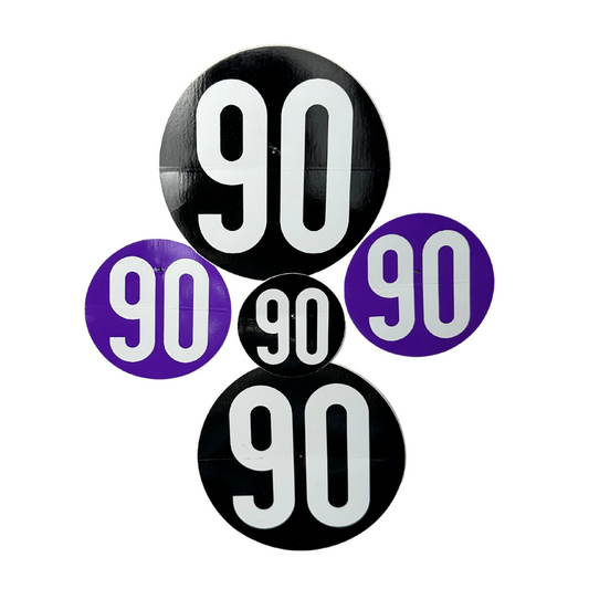 Assorted set of 90 The Original stickers in large black, medium purple, and small sizes.
