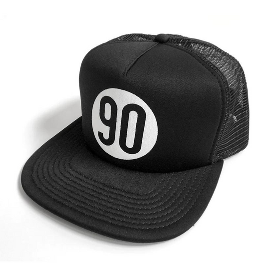 Front view of 90 The Original Trucker Hat with bold '90 logo.