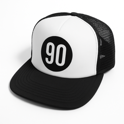 90 Trucker Hat – Black & White Edition